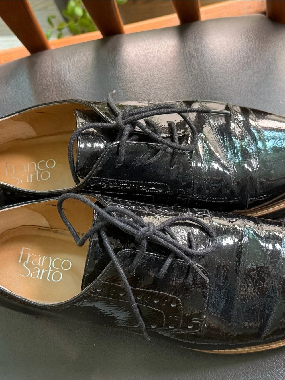 Franco Sarto Black Patent Leather Oxfords Shoes